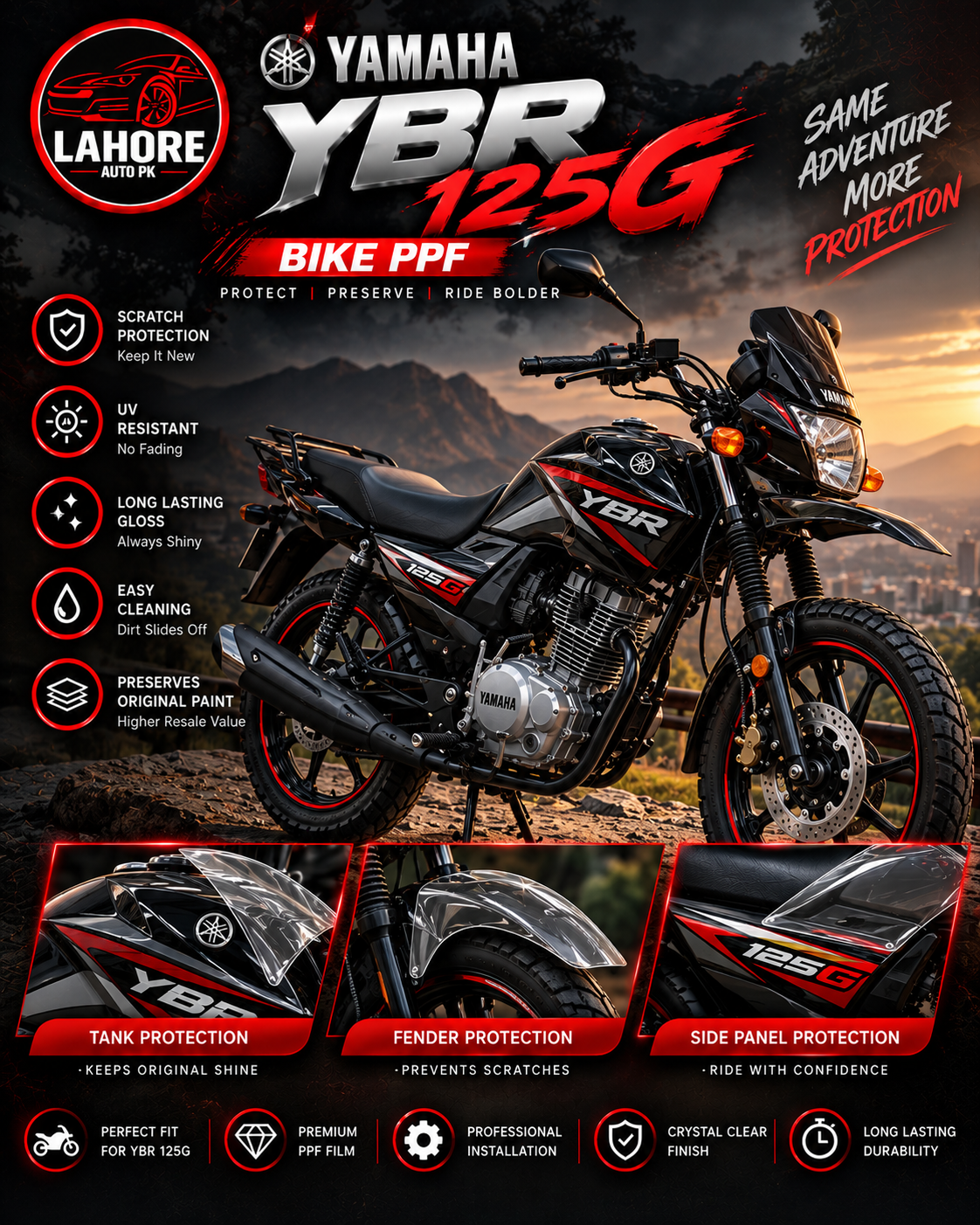 Yamaha YBR 125 Bike PPF – Premium Paint Protection Film in Lahore